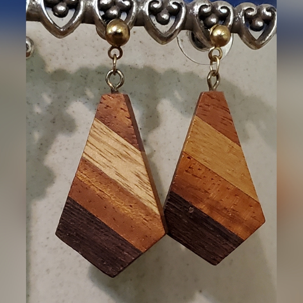 Vintage Geometric Wooden Earrings